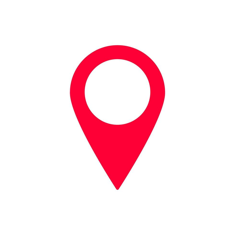 Bright red location symbol with pin shape for maps and navigation design purposes vector