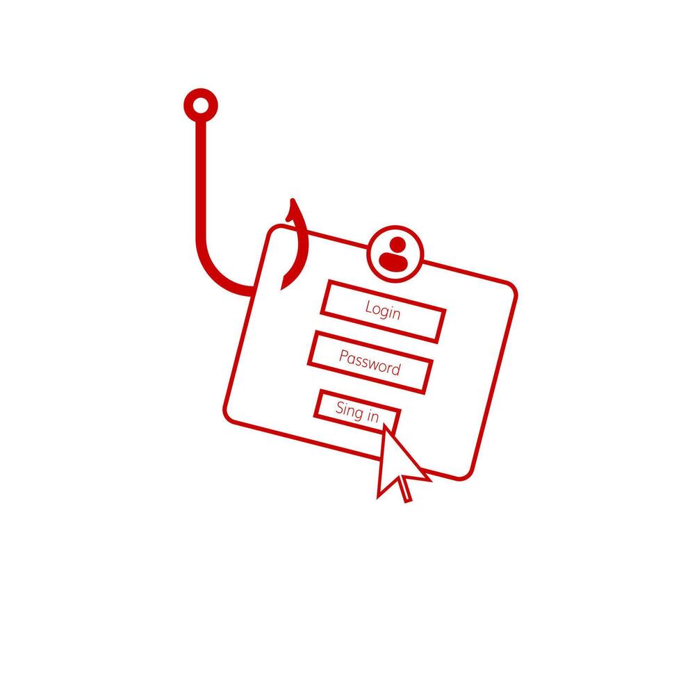 Stylized fishing hook with login form depicting online security and phishing risks vector