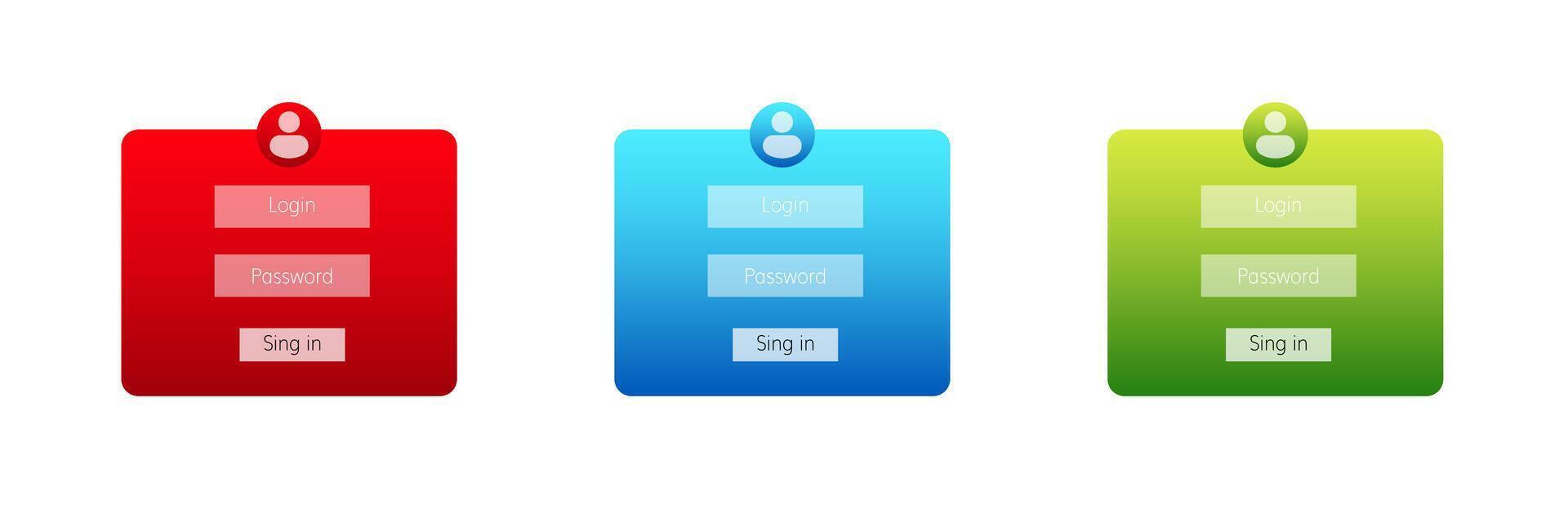 Colorful user interface buttons for login and password fields in three different shades vector