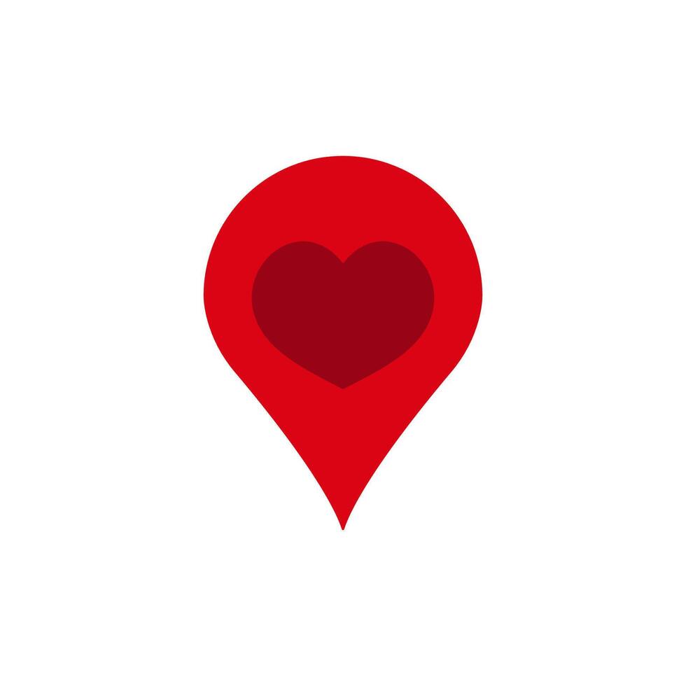 Red heart inside location marker icon symbolizing love and connectedness vector