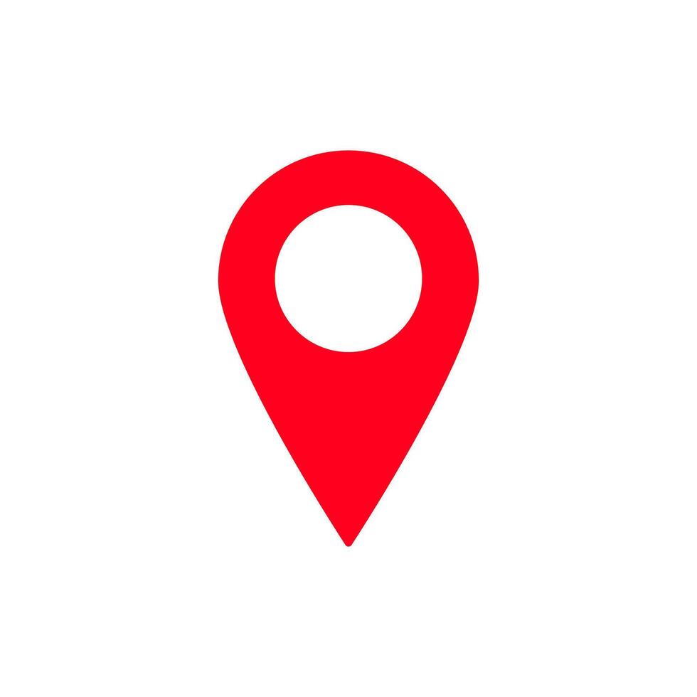 Red map location pin icon with a simple circular design for geographical and navigation apps vector