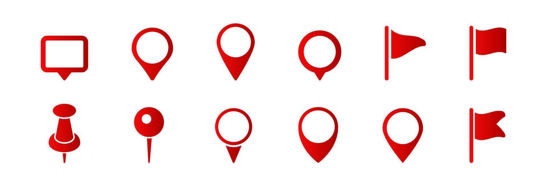 Red location icons collection including flag and pin variations for digital maps vector