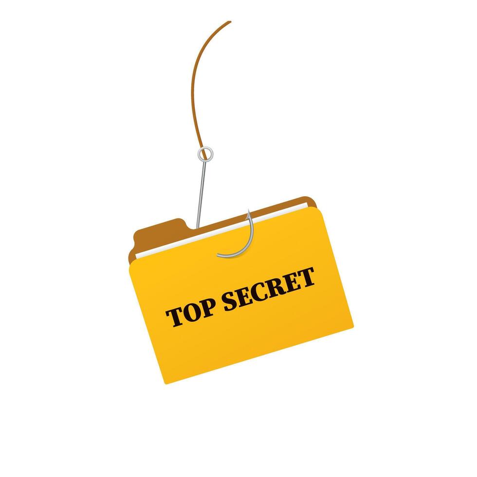 Fishing hook attached to top secret folder suggesting data security breach vector