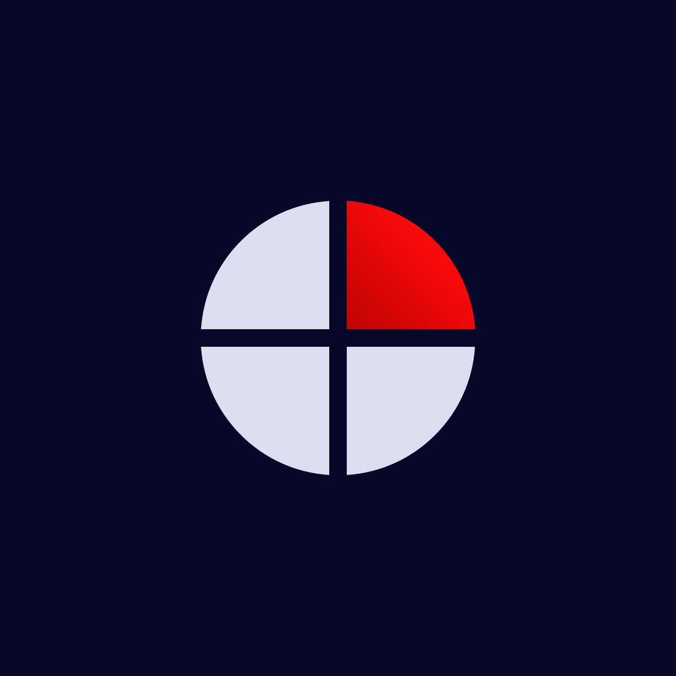Circular graph icon with segmented quadrants and red highlighted section vector