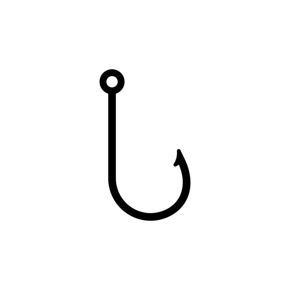 Simple black fishing hook with sharp point for catching fish in rivers or oceans vector