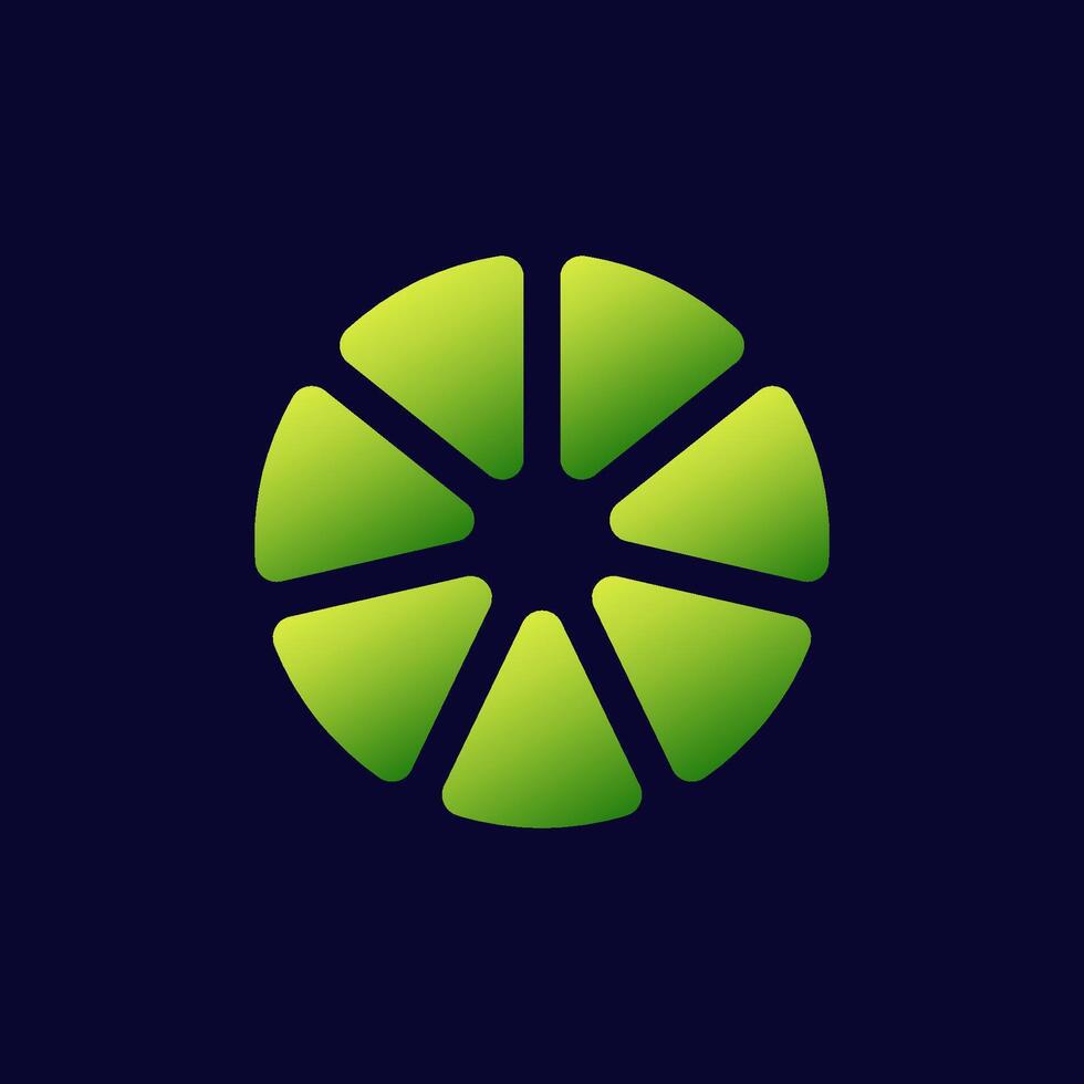 A green circle with a star on a dark blue background vector