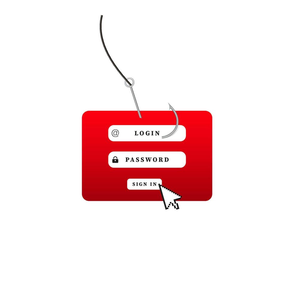 Phishing threat online. hook, login form, password, security, cyber attack concept vector