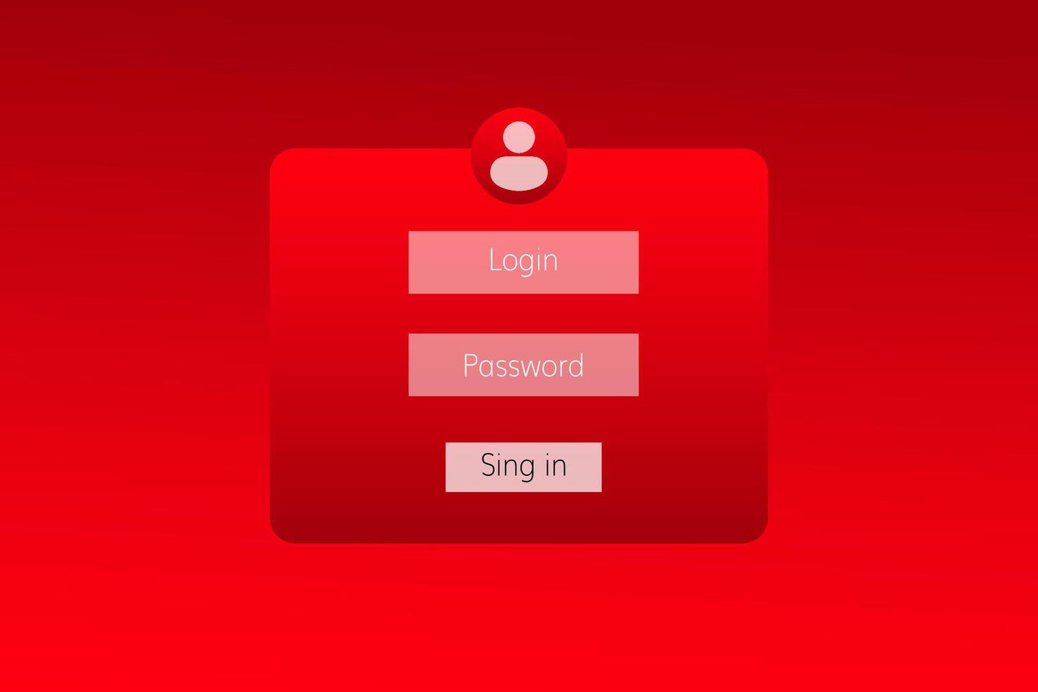 User login interface with bright red theme and simple button elements for authentication vector