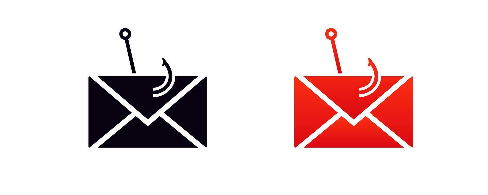 Phishing email icon with hook highlights digital security and cyber threats awareness vector