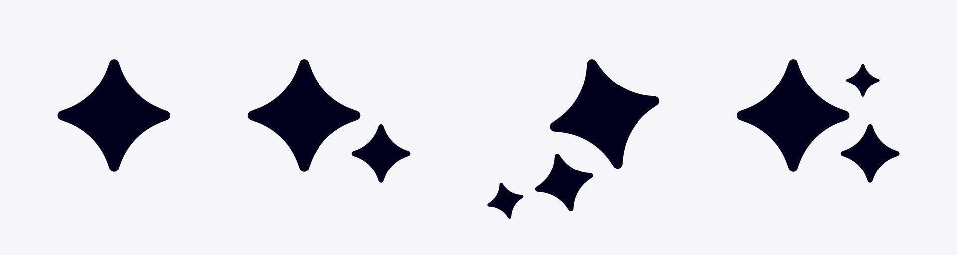 Simple black sparkle icons of various sizes on clean surface design vector