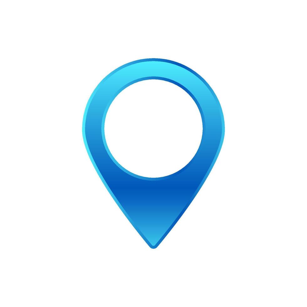 Blue location icon shaped like a map pointer for navigation and positioning uses vector