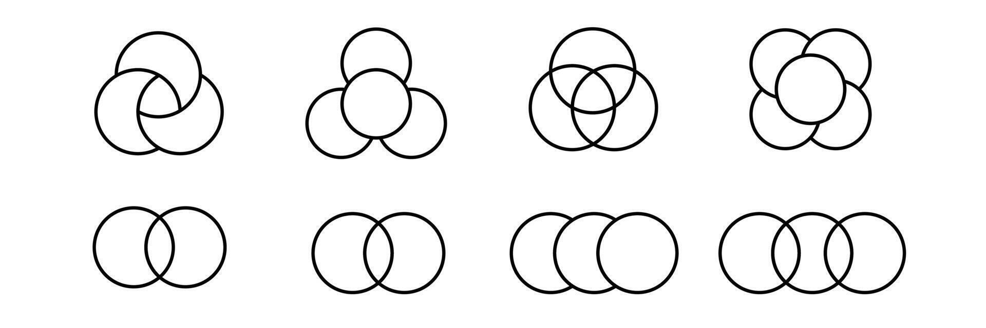 Six different overlapping circle patterns form unique geometric designs with simple shapes vector