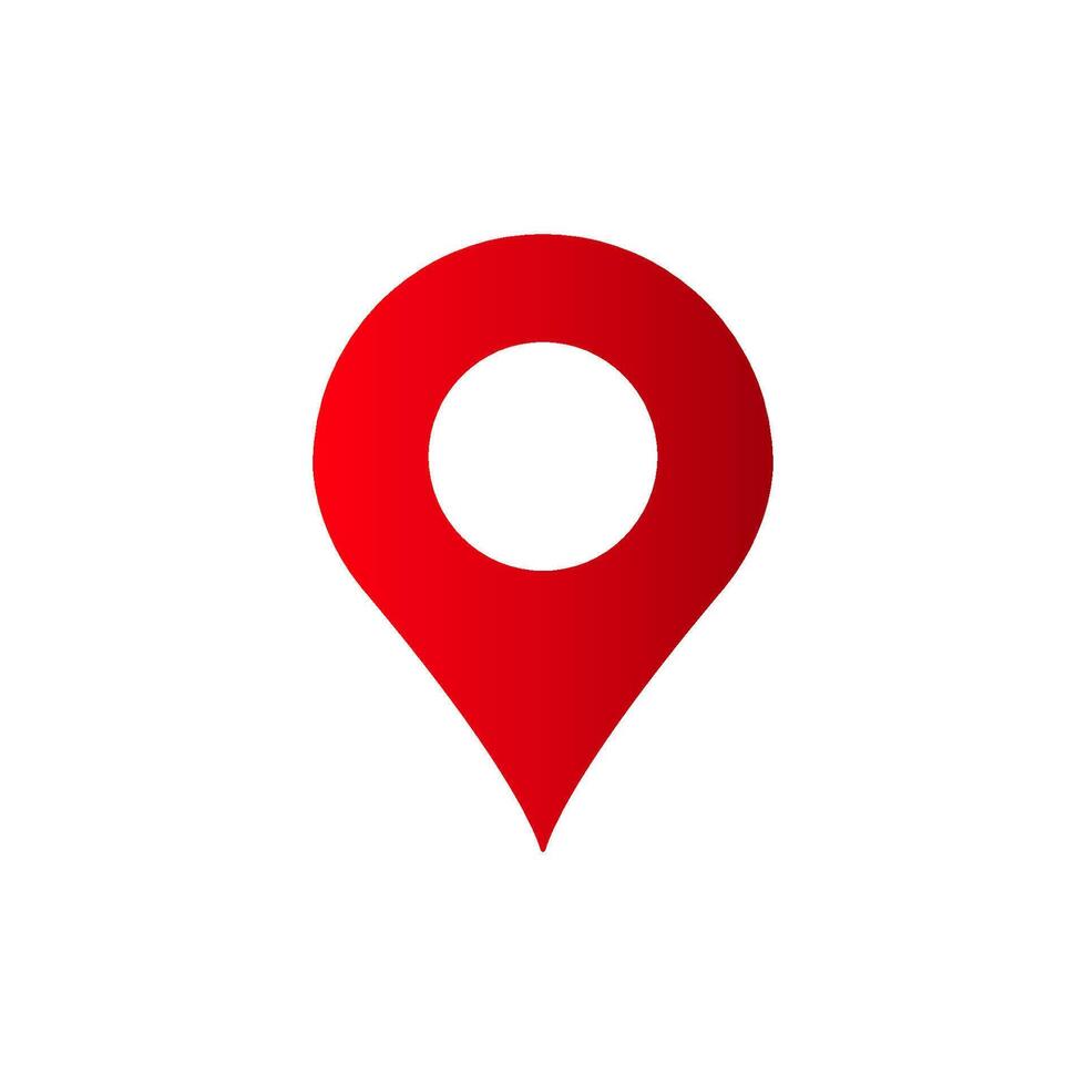 Red location pin icon with round top and tapered bottom for map and navigation apps vector