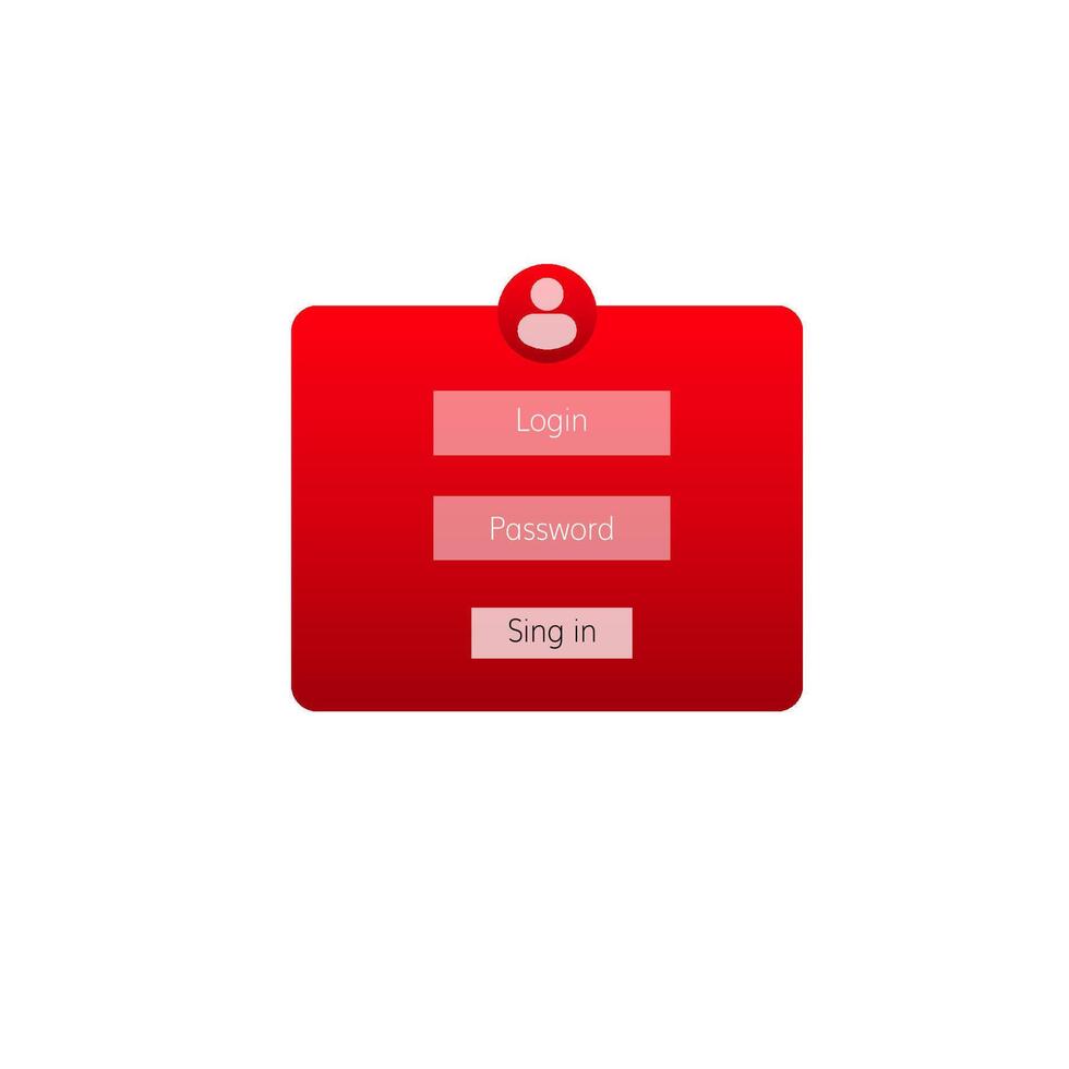 Red login interface with icon shows username, password, and sing in buttons vector