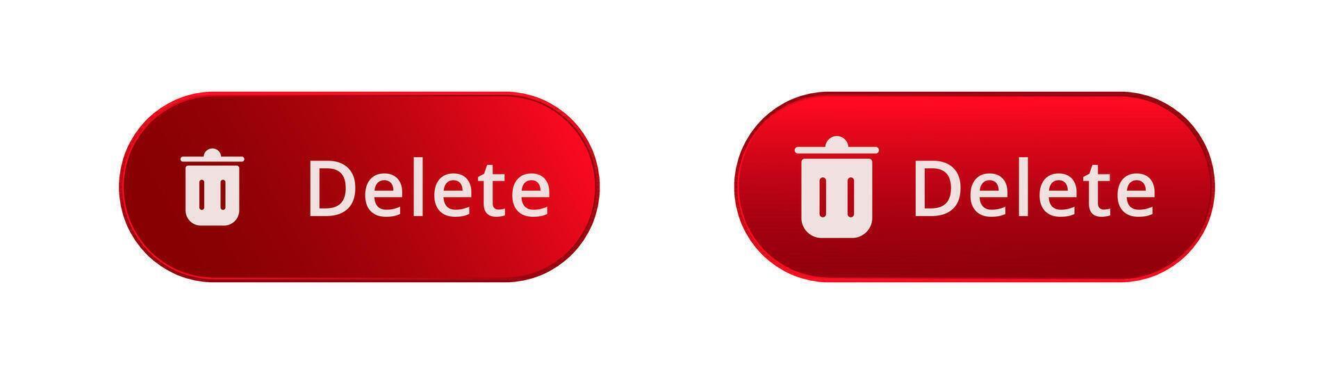 Red delete buttons with white icon and text for digital interface or application use vector
