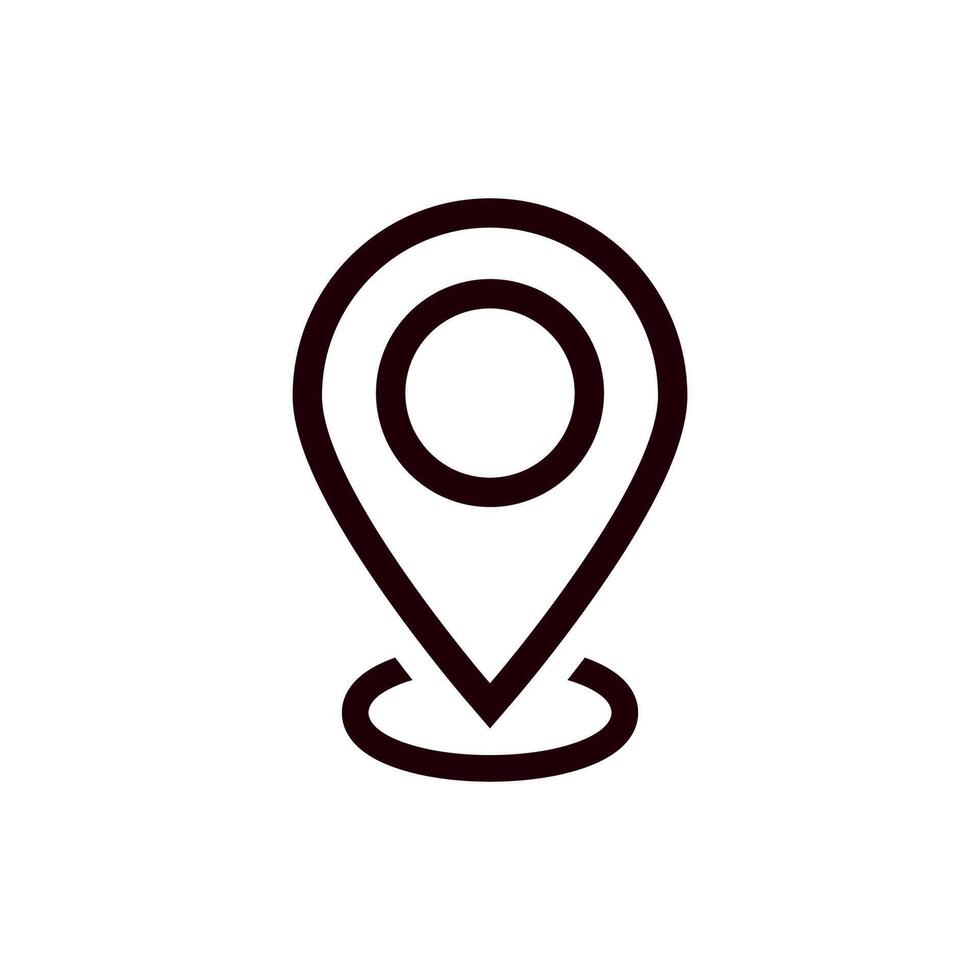 Map location marker icon with circular center and pointed bottom design in simple black outline vector
