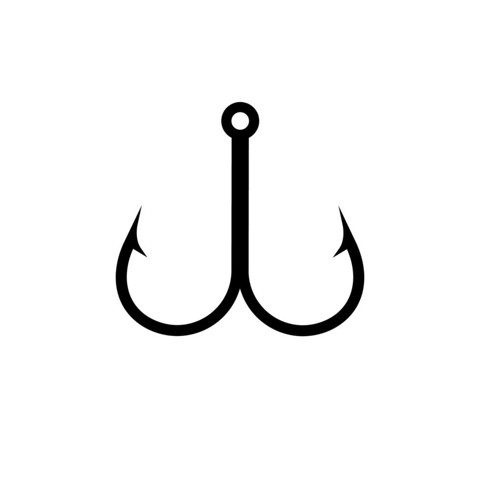 Black fishing hook with dual barbs for catching fish in freshwater or saltwater environments vector