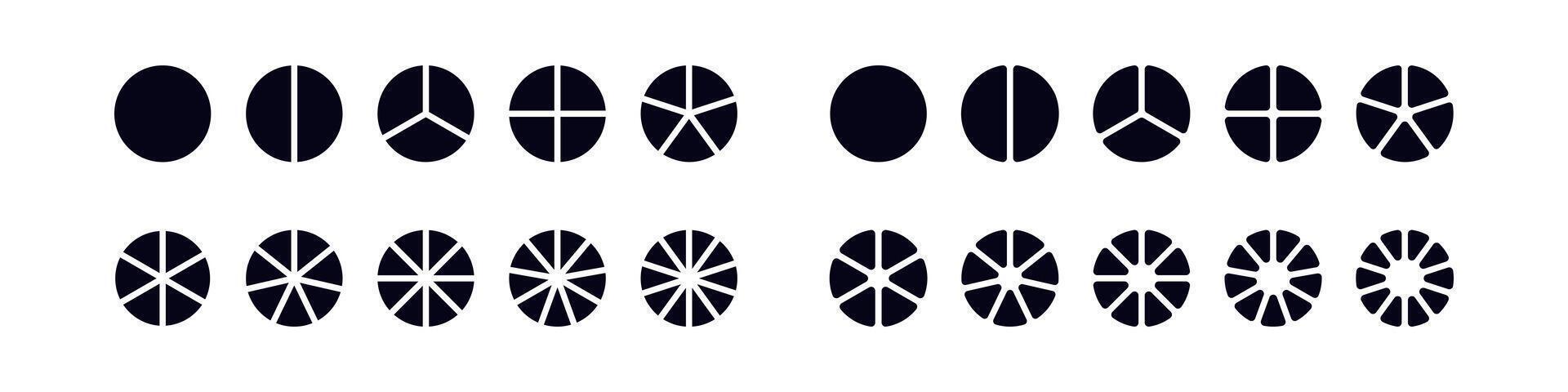Various circular geometric shapes in a sequence illustrating progressive design changes vector