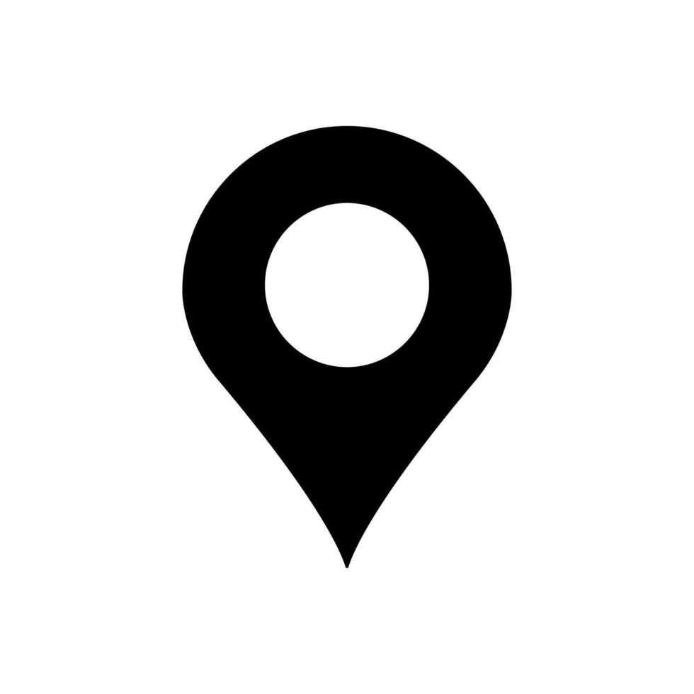 Black location pin icon with white center symbolizing map marker and navigation vector