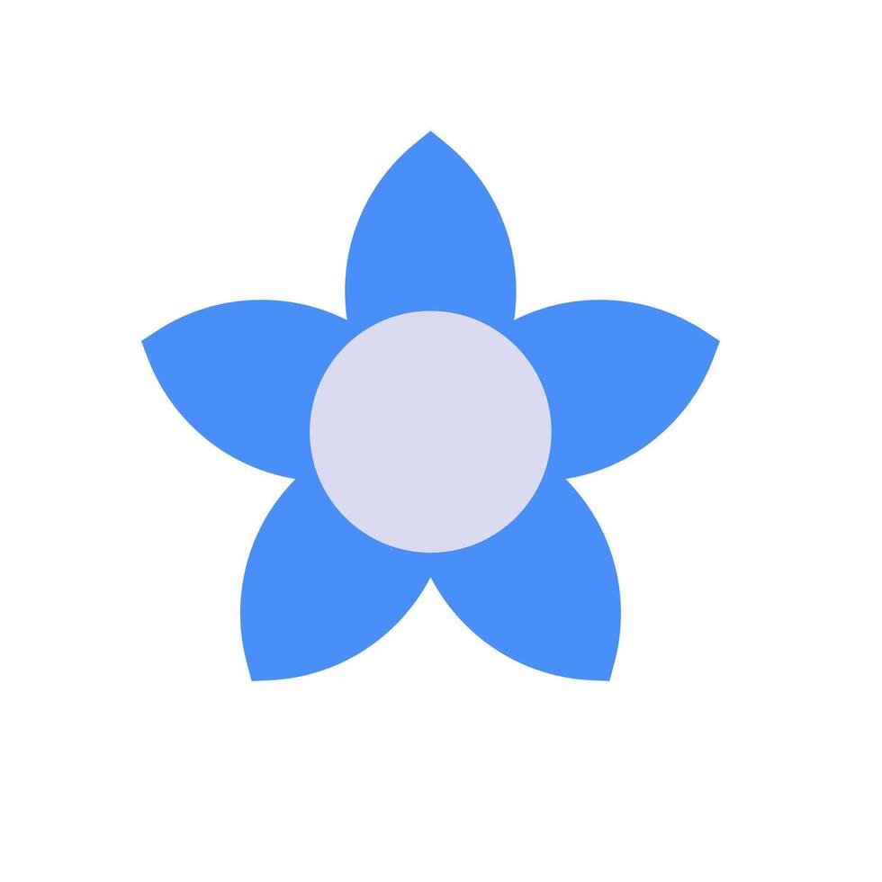 Blue five-petaled flower icon with simple design and central circle in minimalistic style vector