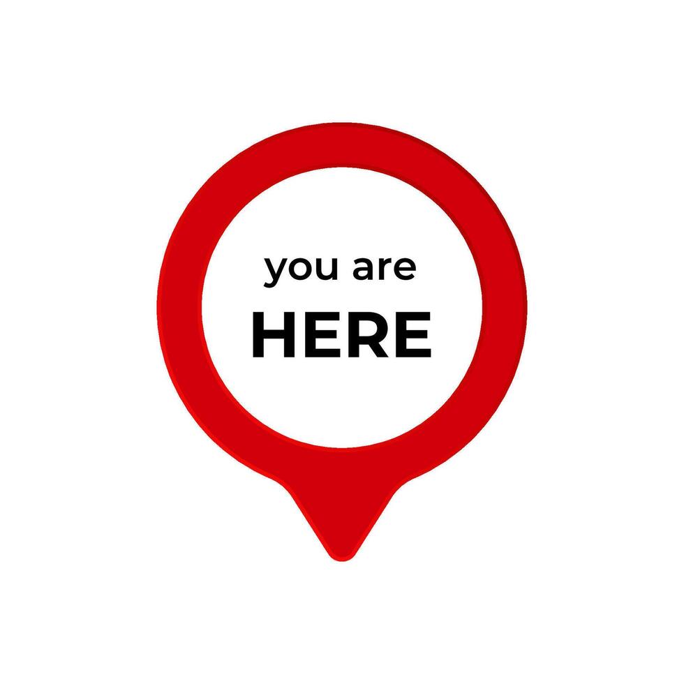 Red map marker with you are here text highlighting location and direction vector