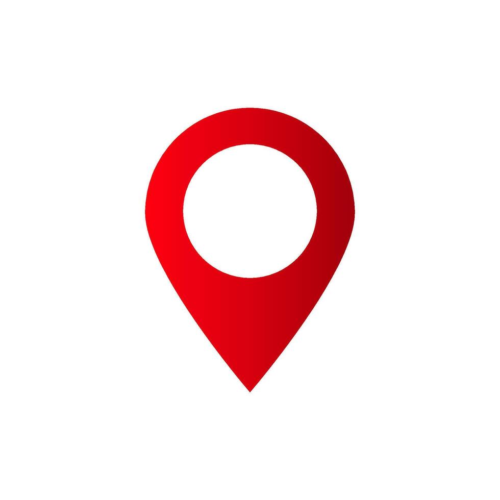 Red location marker icon with white center represents navigation and directional functionality vector