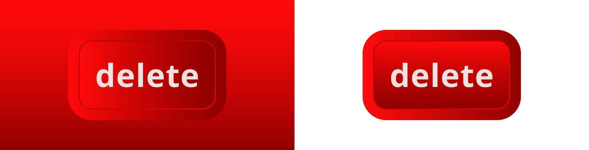 Red delete button icon in two styles showing different light and shadow effects vector