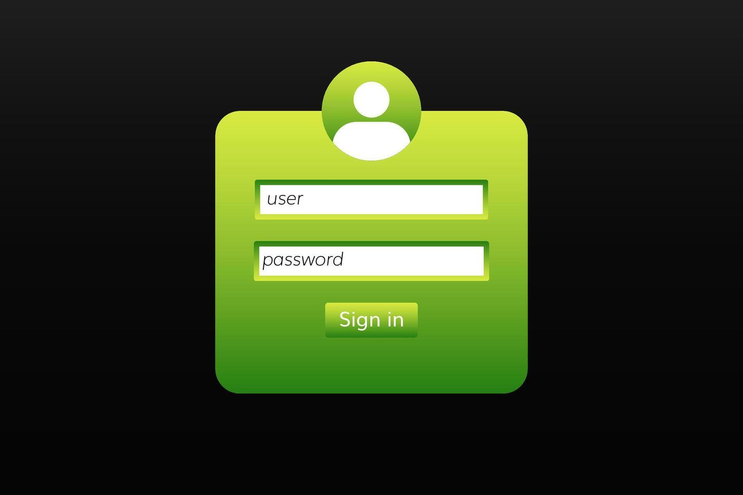 Green rectangle with user icon and sign in text vector