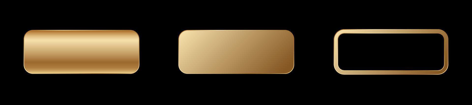 Shiny golden rectangle buttons in various design styles for digital interfaces and applications vector