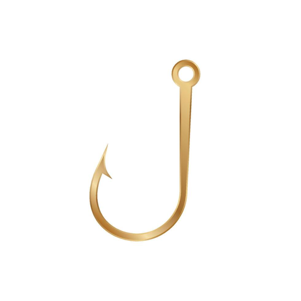 Shiny golden fishing hook isolated on white displaying smooth curves and sleek design vector