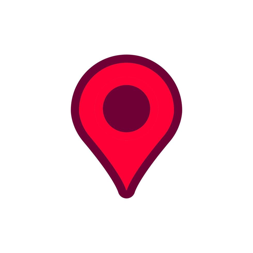 Bright red location pin icon with dark center for maps and navigation applications vector