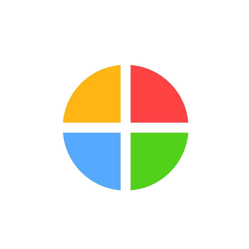 Colorful circle with four vibrant segments divided by thin white cross lines at the center vector