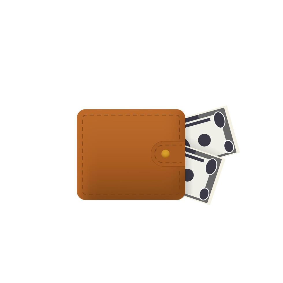Brown leather wallet holding currency notes secured with button closure for easy access vector