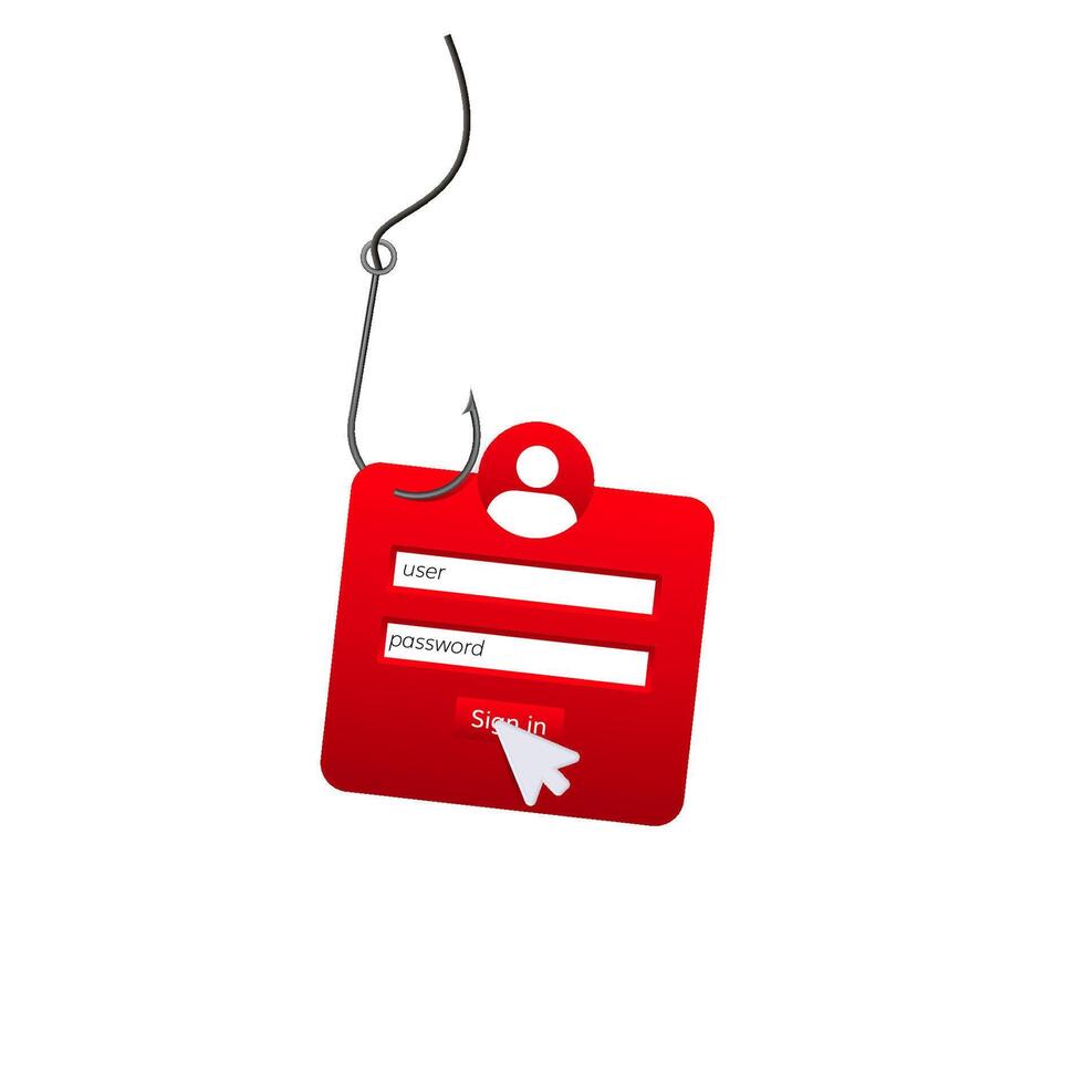 Hook and login concept depicting online phishing and cyber security awareness vector