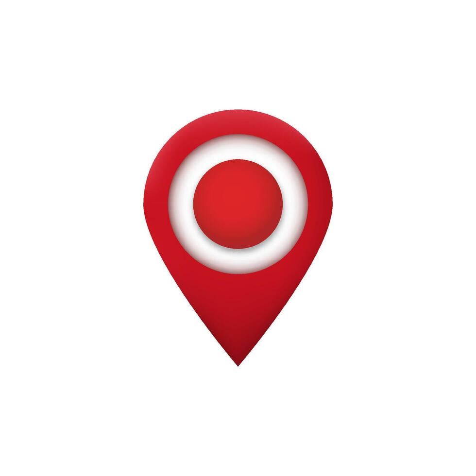 Red map location pin icon with circular target symbol in center vector