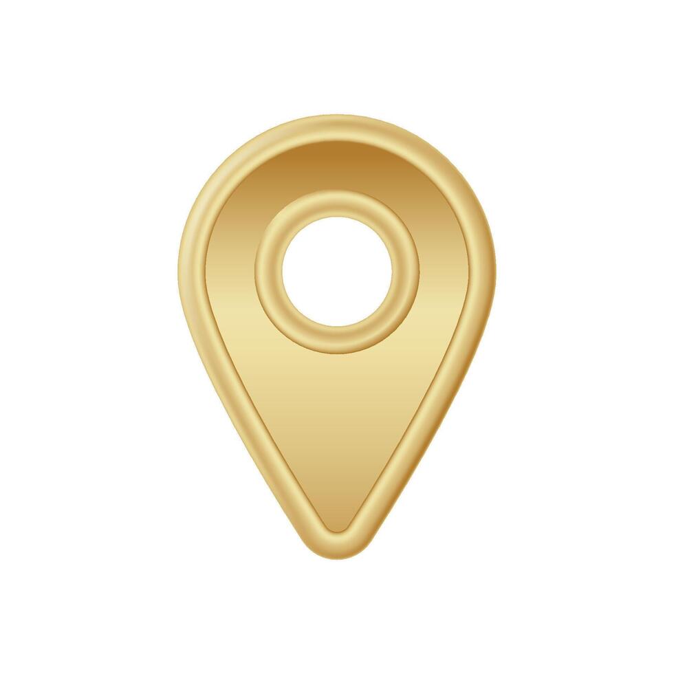 Smooth golden map pin symbol with rounded design and central hollow circle for location indication vector