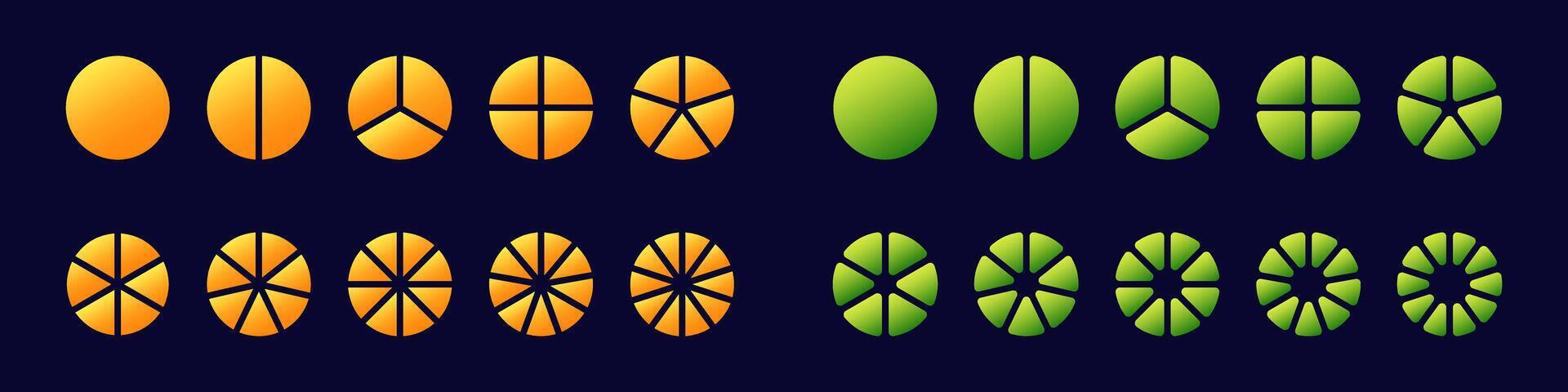 Collection of colorful citrus and kiwi slices in various patterns and arrangements vector