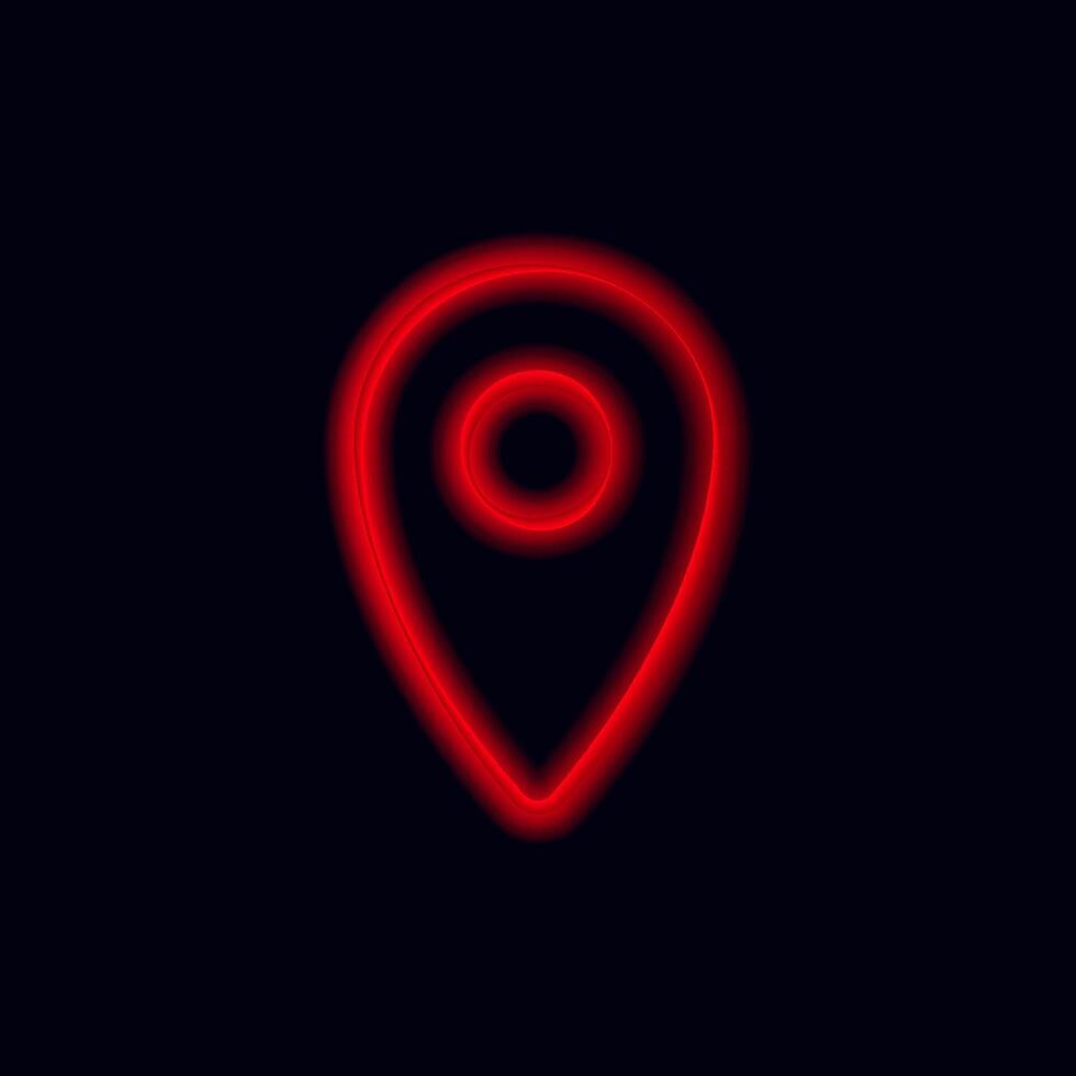 Bright red neon location pin symbol illuminates the dark modern minimal icon concept vector