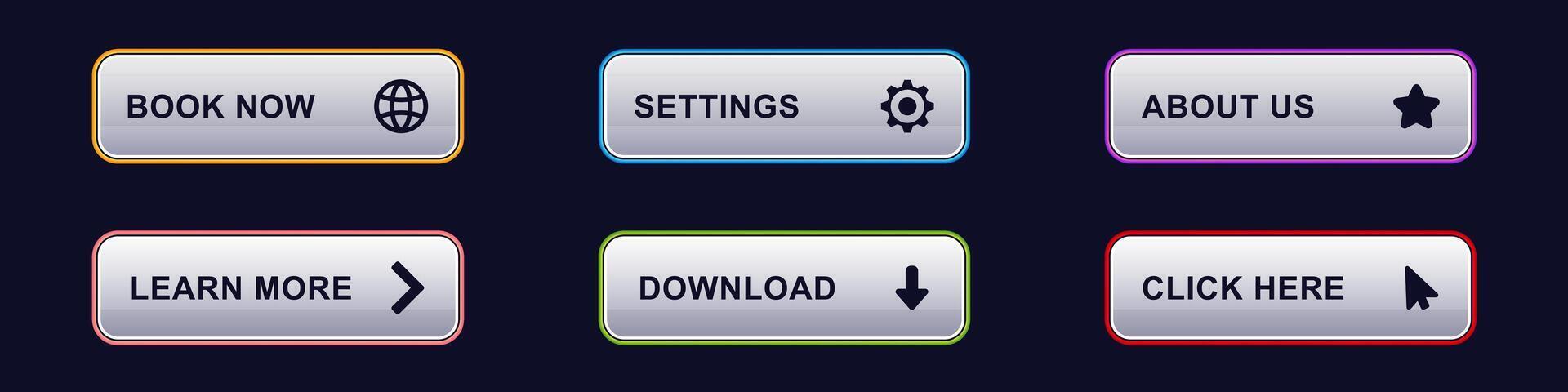 Interactive button set with diverse icons for various functions and user-friendly navigation vector