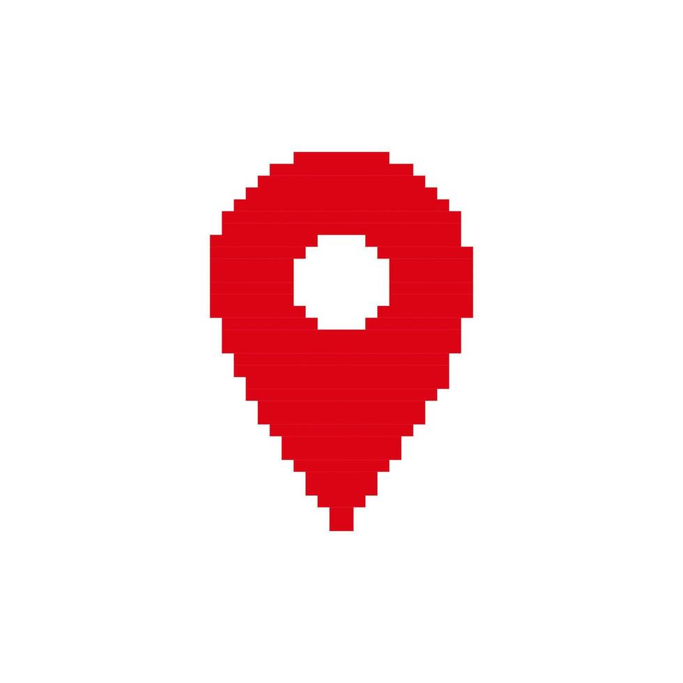Red pixel art location pin symbol with white center vector