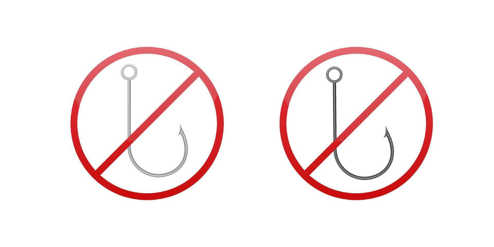 Prohibited fishing hooks sign depicting no fishing allowed with red circle and diagonal line vector