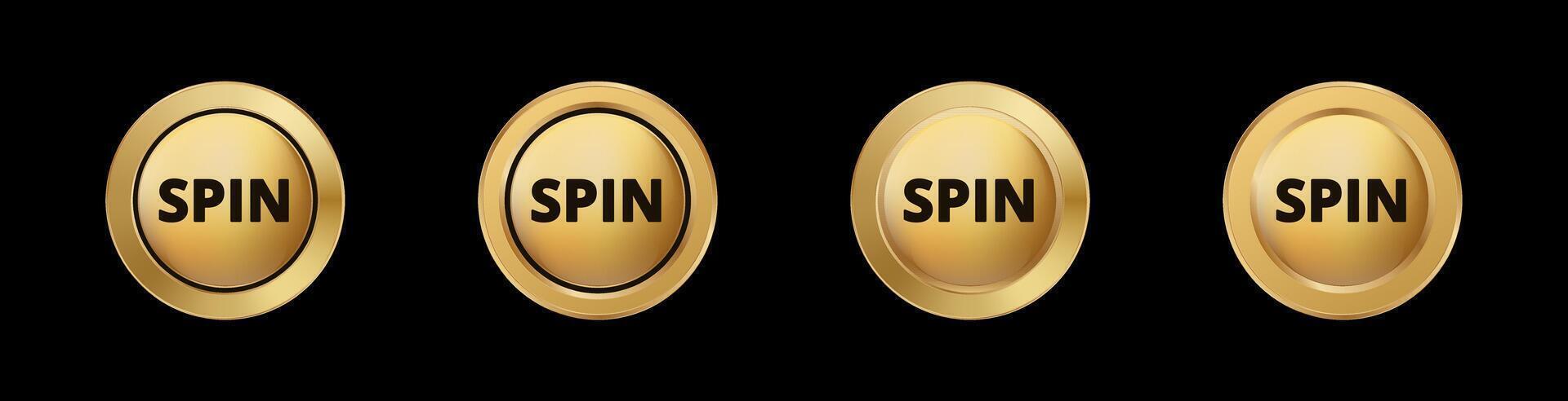 Four identical gold buttons with the word spin in bold black letters vector