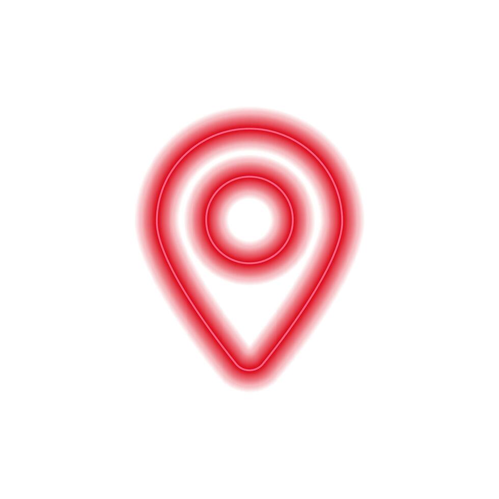 Glowing red neon location pin icon highlighting gps navigation and directional guidance vector