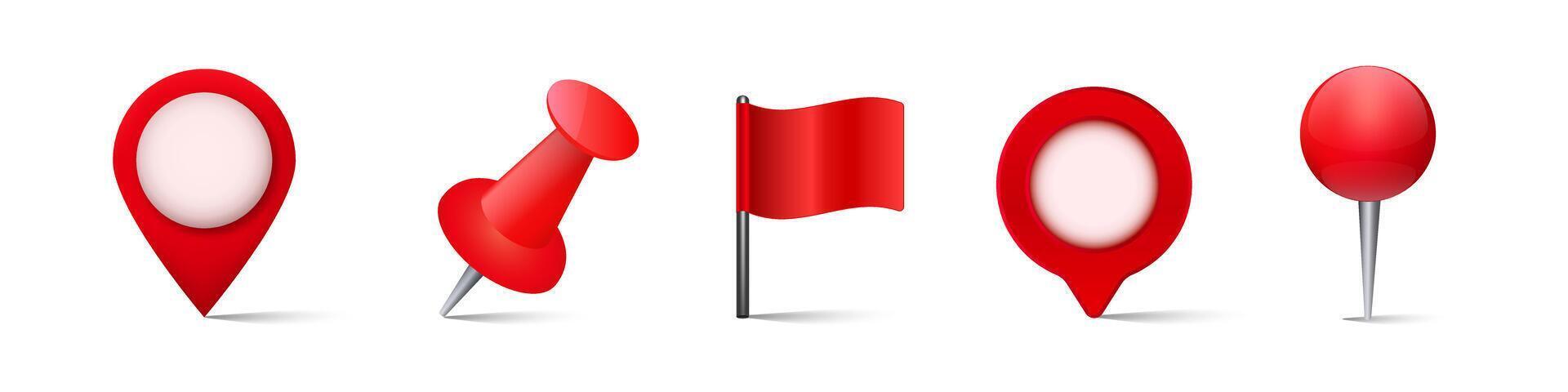 Red location markers and pins collection for maps and navigation purposes vector