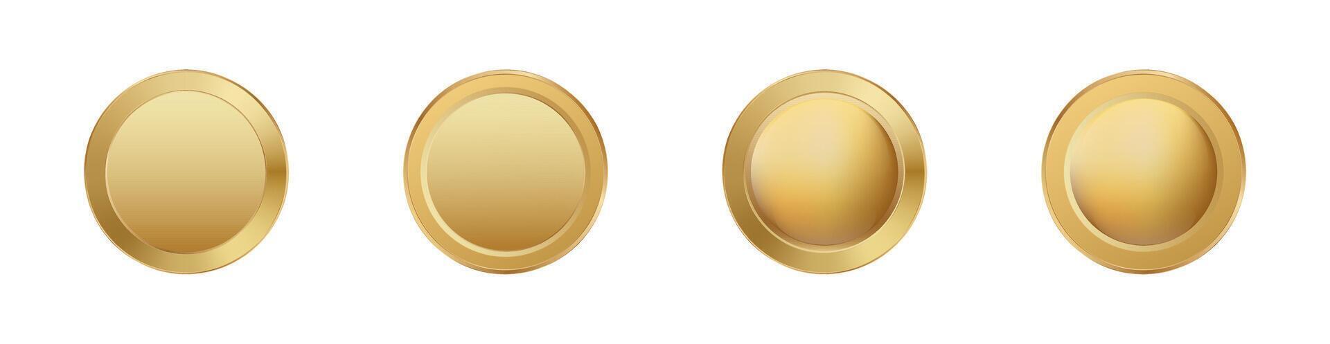 Set of four golden coins with blank centers in various shades and textures vector