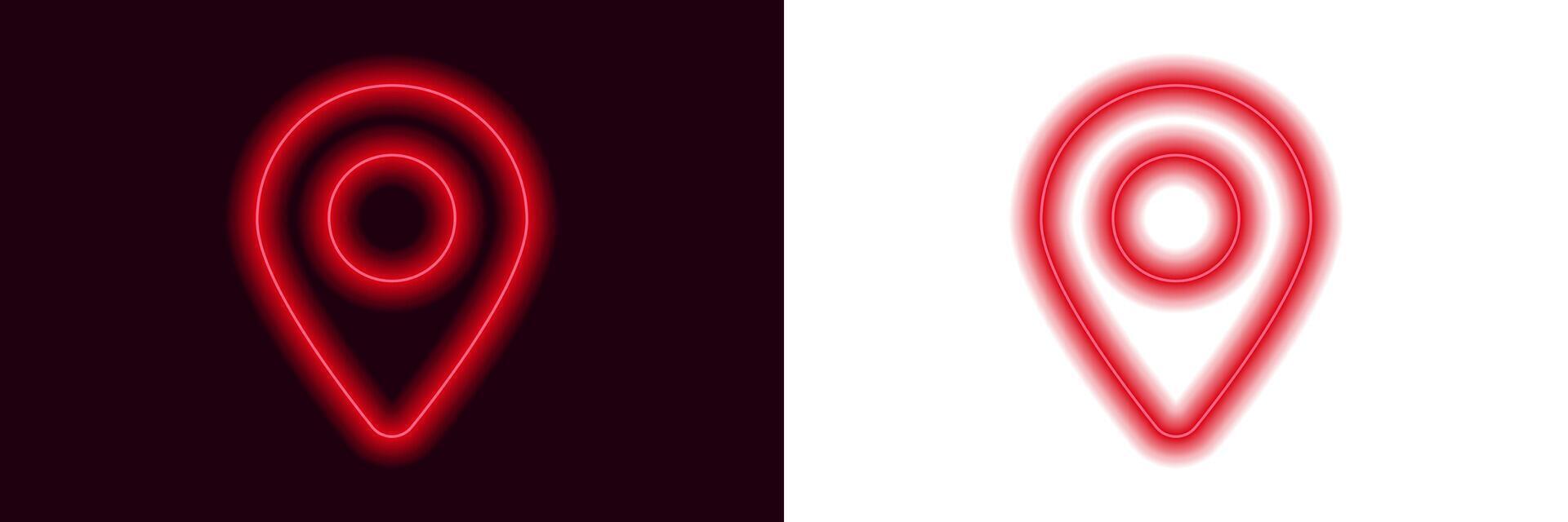 Neon red location icons showing bright glowing effect with sharp and blurred variations vector