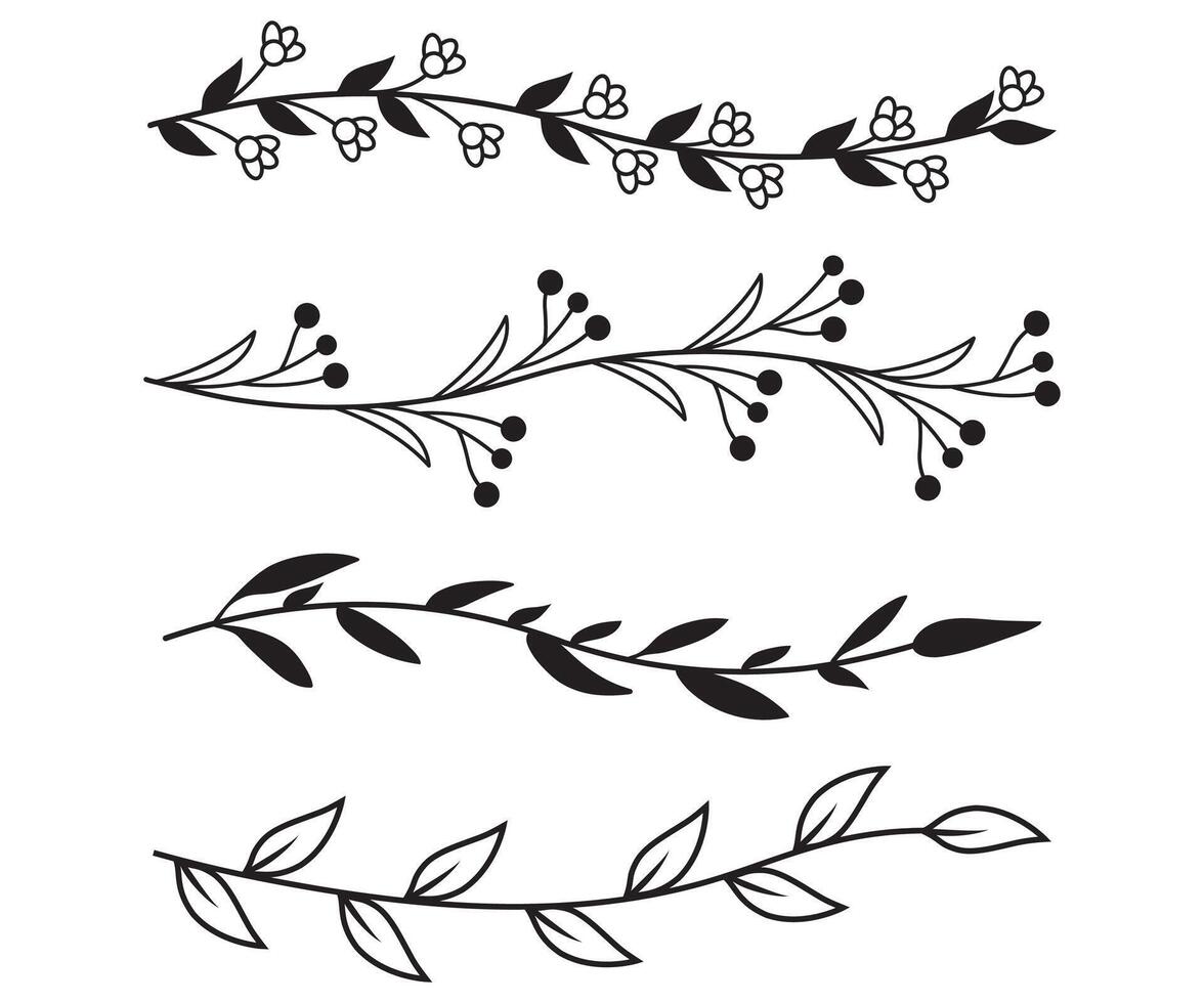 Floral decorative border ornaments hand drawn minimalist design vector