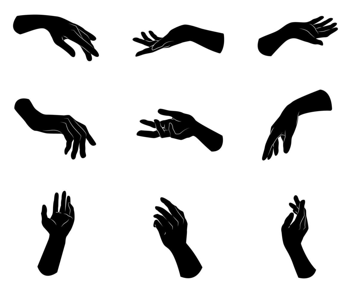 Hands gesture in different positions signs silhouette illustration vector