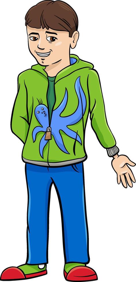 funny cartoon elementary age or teen boy character vector