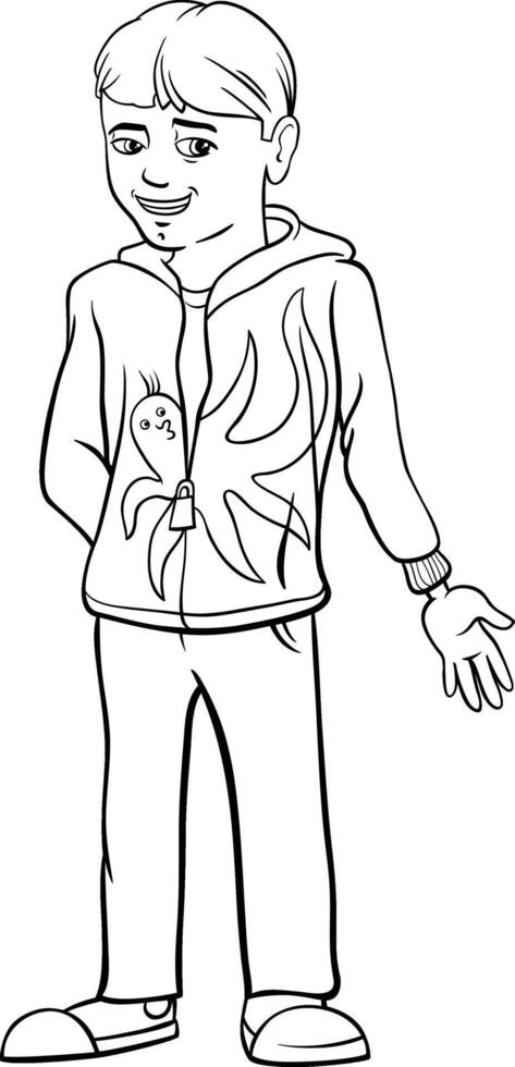 cartoon teen boy character coloring page vector